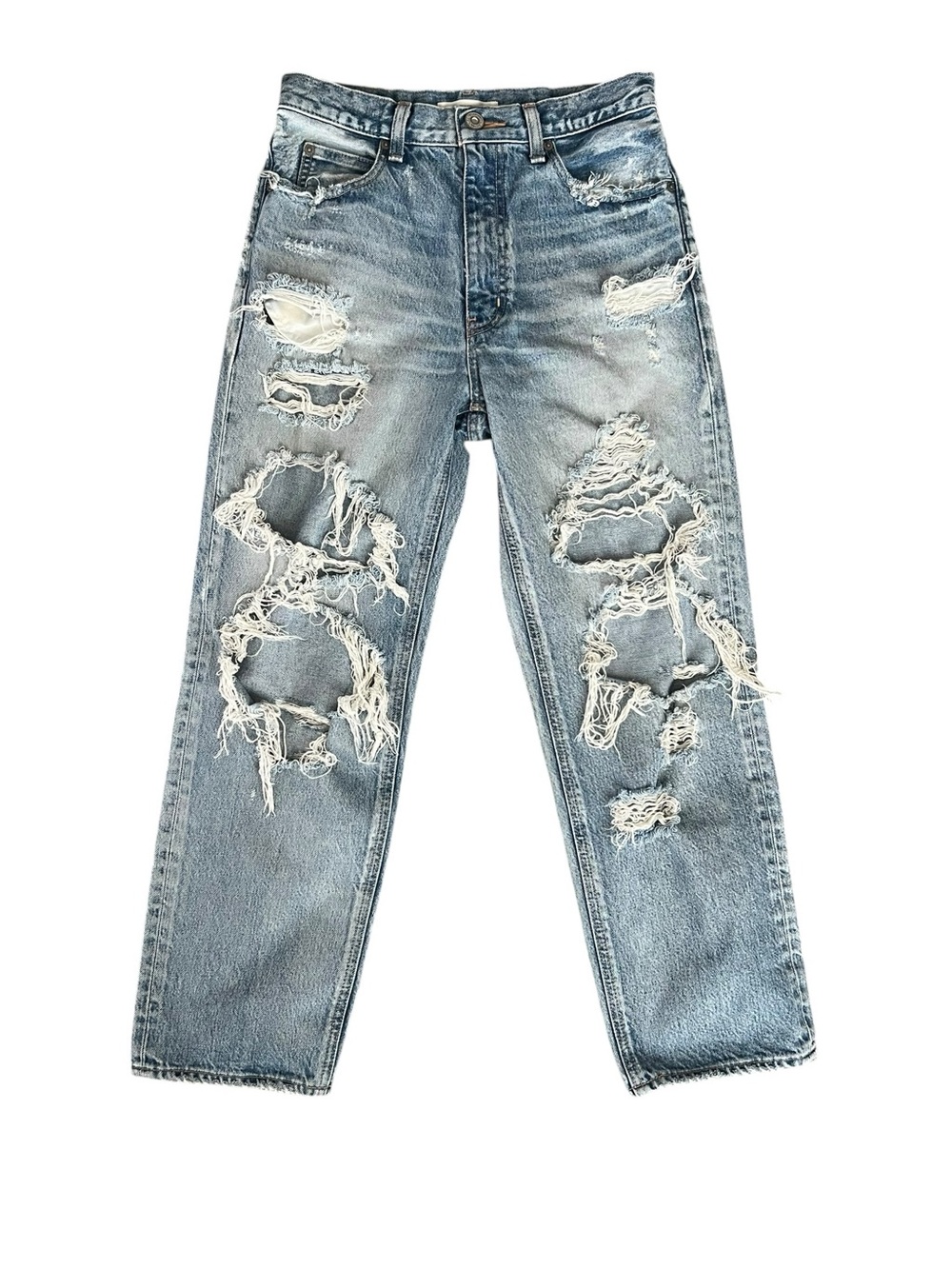 Moussy Women’s High Waisted Straight Leg Distressed Light Wash Jeans Size 26